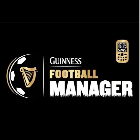 Guinness Football Manager: the game's title lock-up with a football and a basic mobile phone.
