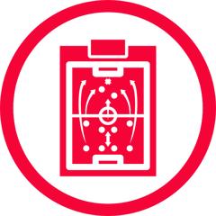 Icon: a tactics board with plays drawn on it.