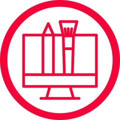 Icon: a screen with pencils and a brush.